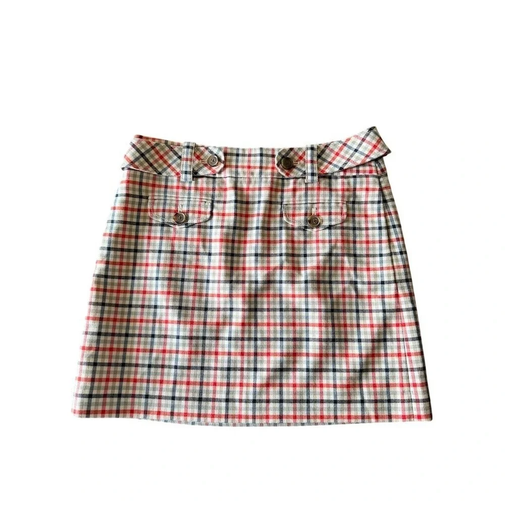 J. Crew Skirt Womens 6 Red Navy Cream Plaid Mini Preppy Workwear wool patriotic - Picture 9 of 9